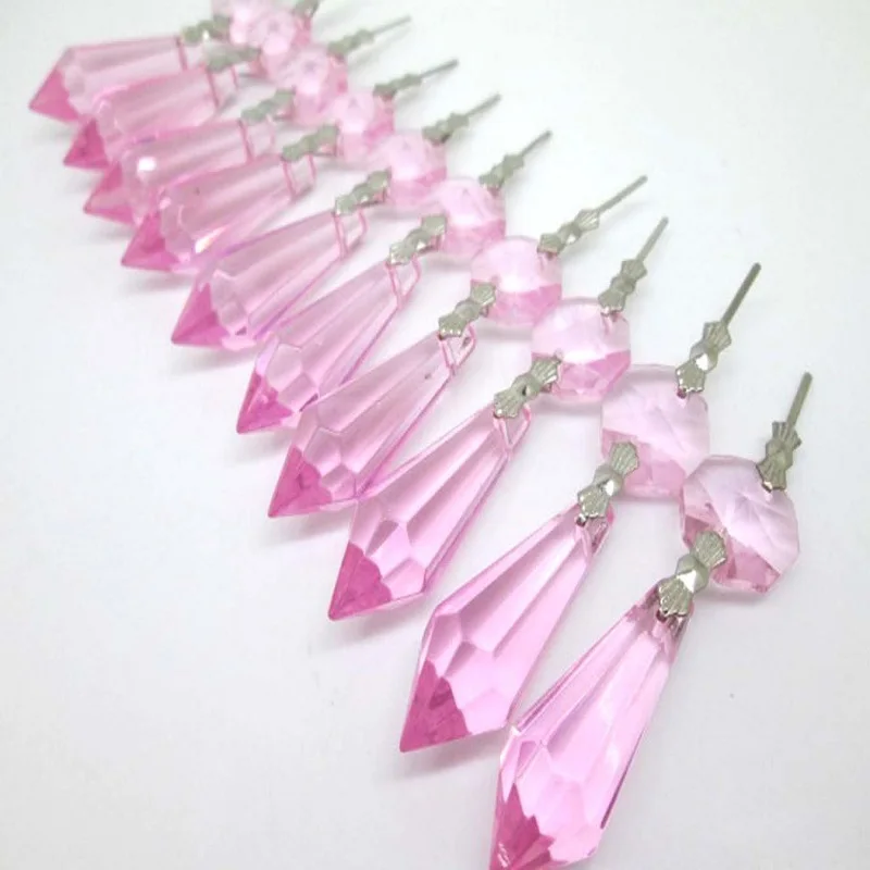 20 шт. розовая сосулька люстры стеклянные кристаллы 38 мм с одной бусинкой