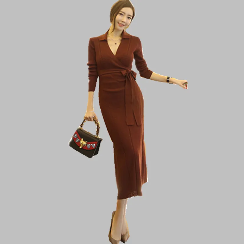 2019 New arrive Autumn And Winter Women Korean temperament slim long sweater Dress Sexy V-neck long sleeves Dresses vestidos
2019 New arrive Autumn And Winter Women Korean temperament slim long sweater Dress Sexy V-neck long sleeves Dresses vestidos