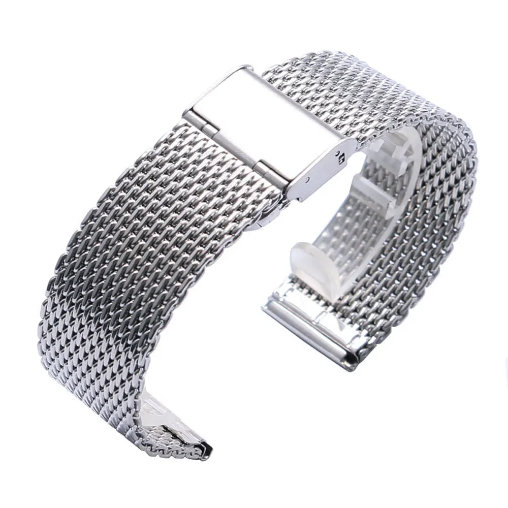 20mm 22mm Men Silver Stainless Steel Mesh Watch Bands Wristwatch Straps with Hook Buckle Replacement Band + 2 Spring Bars | Наручные часы