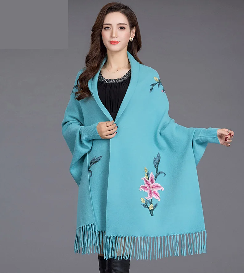 Hot New Women Scarf Scarves Shawl Embroider Thick Warm Tassels Poncho With Sleeve Floral Winter Scarf Cape For Women
Hot New Women Scarf Scarves Shawl Embroider Thick Warm Tassels Poncho With Sleeve Floral Winter Scarf Cape For Women