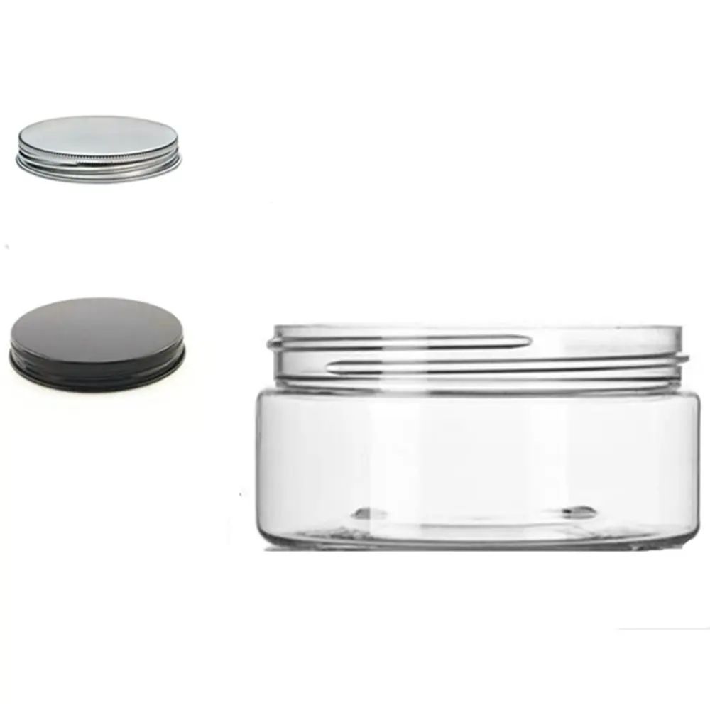 150ml clear round pet jar bottle container with sliver/black aluminium cap lids for Cosmetic,food, Packaging,
150ml clear round pet jar bottle container with sliver/black aluminium cap lids for Cosmetic,food, Packaging,