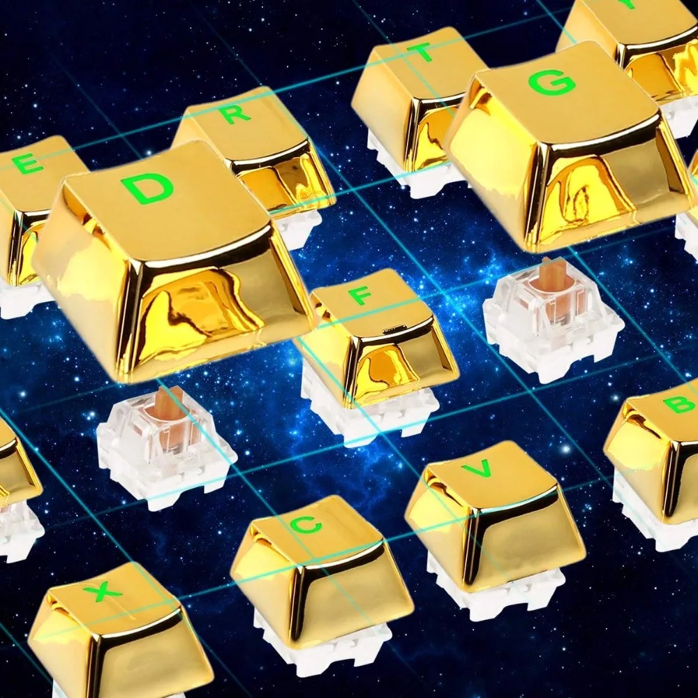 Metallic Electroplated Golden Color 104 Key 87 Key 81 Key for Backlit Mechanical Keyboard PBT Bi-Color Double Shot
Metallic Electroplated Golden Color 104 Key 87 Key 81 Key for Backlit Mechanical Keyboard PBT Bi-Color Double Shot