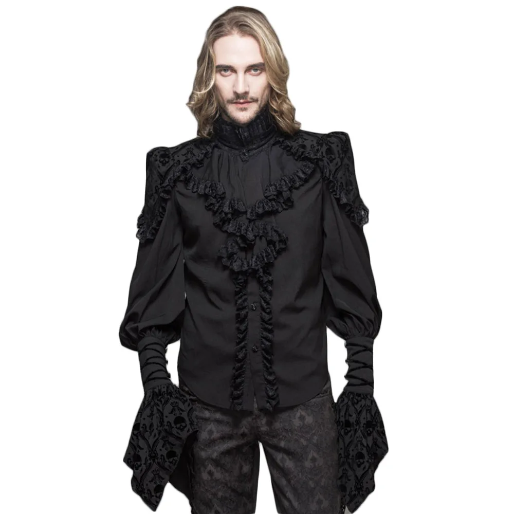 Steampunk Gothic Men Lace Blouses Victorian Double Layer Cuff Ruffle Black Shirts Skull Print Petal Sleeve Tuxedo Shirts
Steampunk Gothic Men Lace Blouses Victorian Double Layer Cuff Ruffle Black Shirts Skull Print Petal Sleeve Tuxedo Shirts