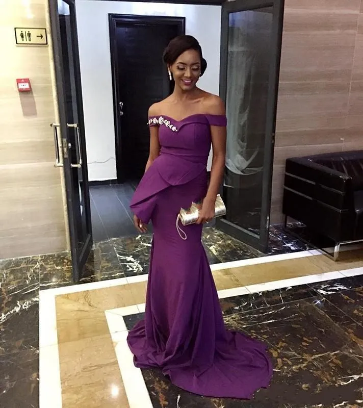 Purple Mermaid Bridesmaid Dresses for Wedding Party Off the Shoulder Peplum Maid of Honor Dress Wedding Guest vestido madrinha
Purple Mermaid Bridesmaid Dresses for Wedding Party Off the Shoulder Peplum Maid of Honor Dress Wedding Guest vestido madrinha