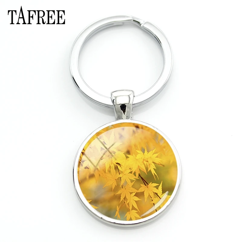 TAFREE New Hot Yellow Maple Leaf Round Keychain Key Ring Unique Design Handmade Glass Fashion Jewelry For Gift QF410
TAFREE New Hot Yellow Maple Leaf Round Keychain Key Ring Unique Design Handmade Glass Fashion Jewelry For Gift QF410