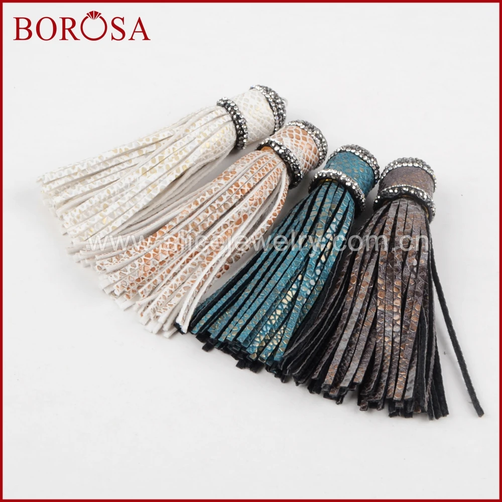 BOROSA 10 шт. кожаный Шарм с кисточками горный хрусталь многоцветная кожа подвеска