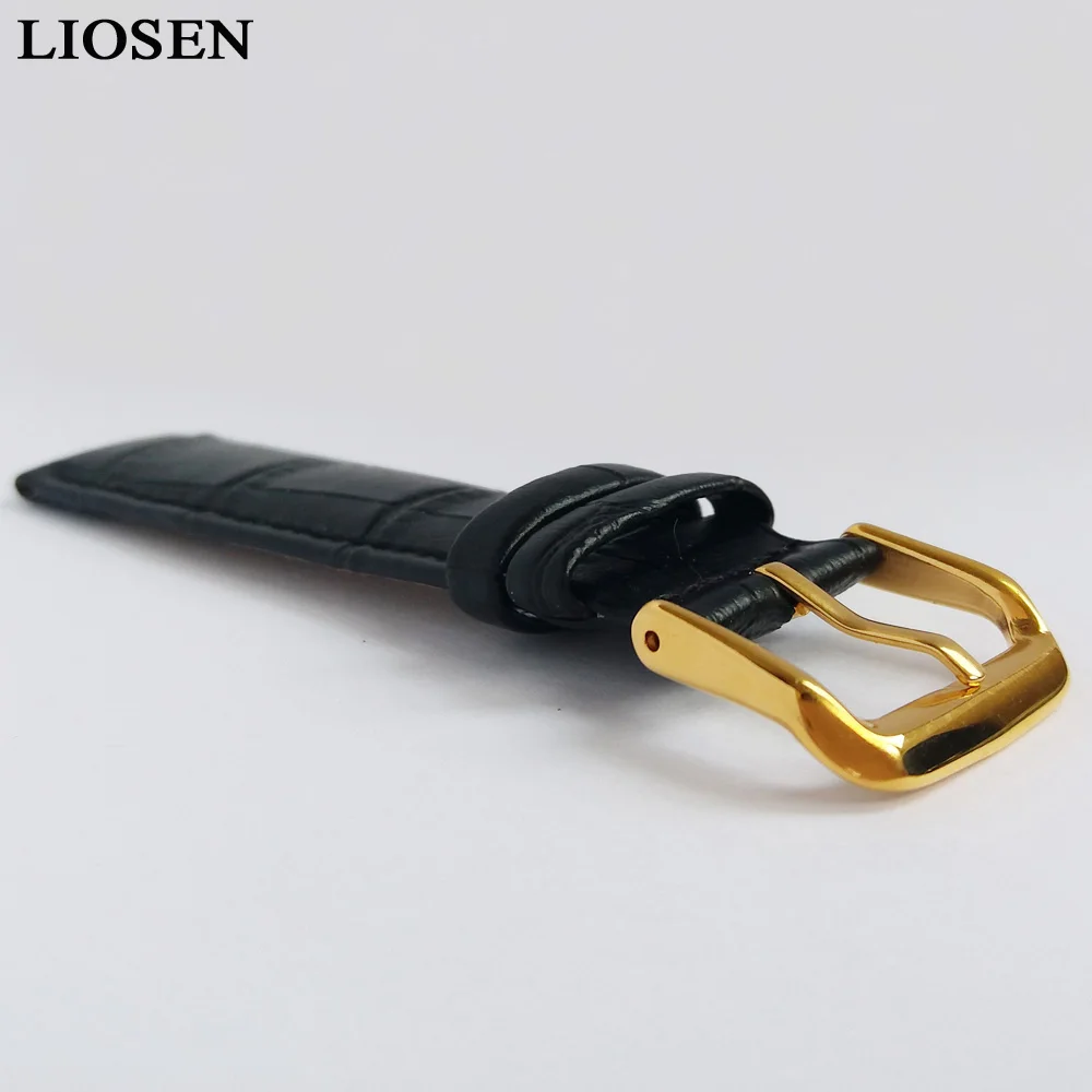 LIOSEN Durable Genuine Leather Watchband Men and Women Stainless Steel Buckle Watch Strap 18mm 19mm 20mm 21mm 22mm 24mm | Наручные часы