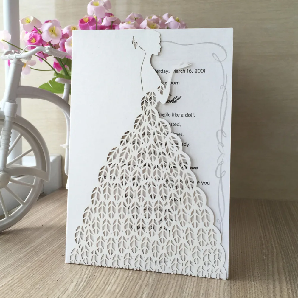 Hot high quality elegant romantic laser cut wedding invitation personalized size beautiful girl dress wedding invition card
Hot high quality elegant romantic laser cut wedding invitation personalized size beautiful girl dress wedding invition card