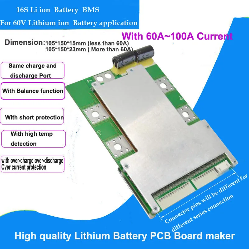 60V bms electric motorcycle li-ion battery BMS and 16S 67.2V lithium Battery PCB with 100A constant current
60V bms electric motorcycle li-ion battery BMS and 16S 67.2V lithium Battery PCB with 100A constant current