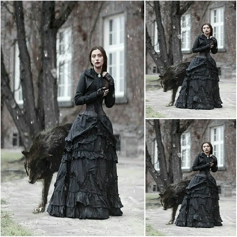 Historical Customer-made Black Vintage Costumes Renaissance Dress Steampunk dresses Gothic Cosplay Halloween Dresses C-1218
Historical Customer-made Black Vintage Costumes Renaissance Dress Steampunk dresses Gothic Cosplay Halloween Dresses C-1218