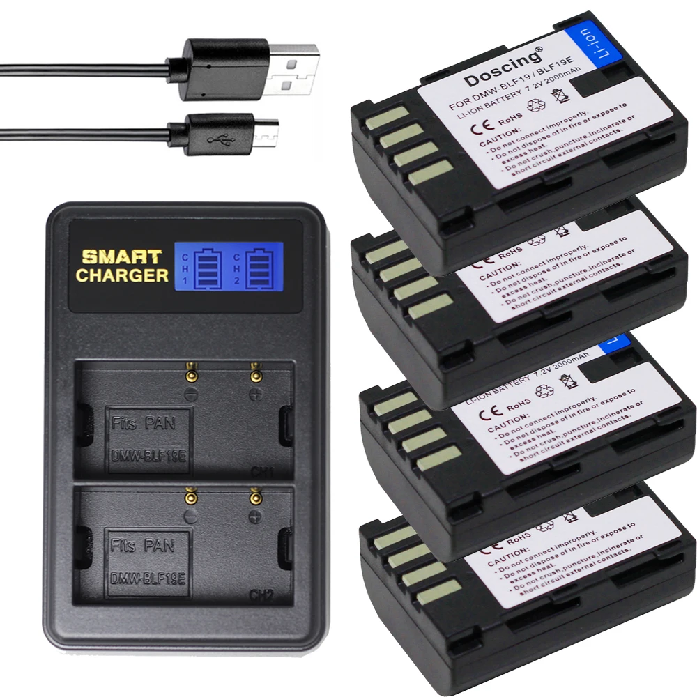 Doscing 4 шт. 2000 мАч DMW BLF19E BLF19 батарея для камеры + LCD USB зарядное устройство Panasonic Lumix GH3