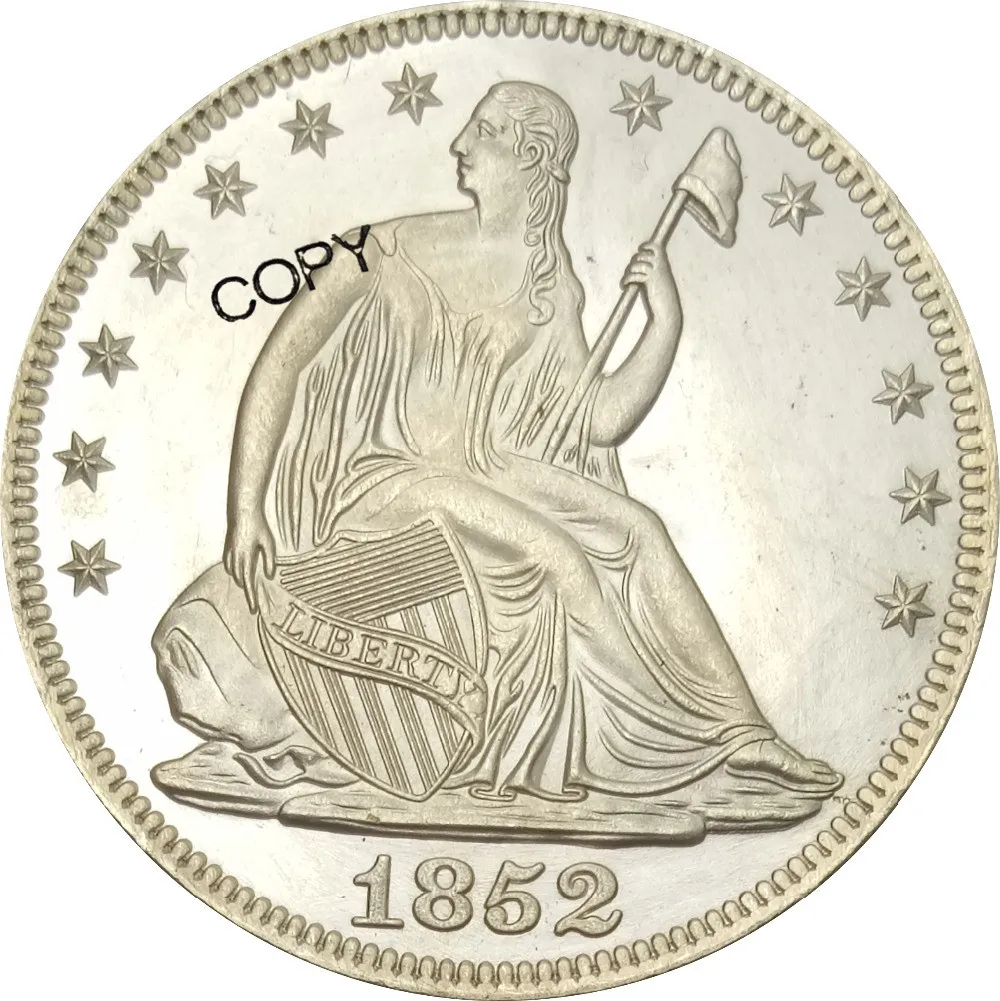 United States Liberty Seated Half Dollars 1852 No Motto Above Eagle Reeded Edeg Brass Plated Silver Copy Coin
United States Liberty Seated Half Dollars 1852 No Motto Above Eagle Reeded Edeg Brass Plated Silver Copy Coin