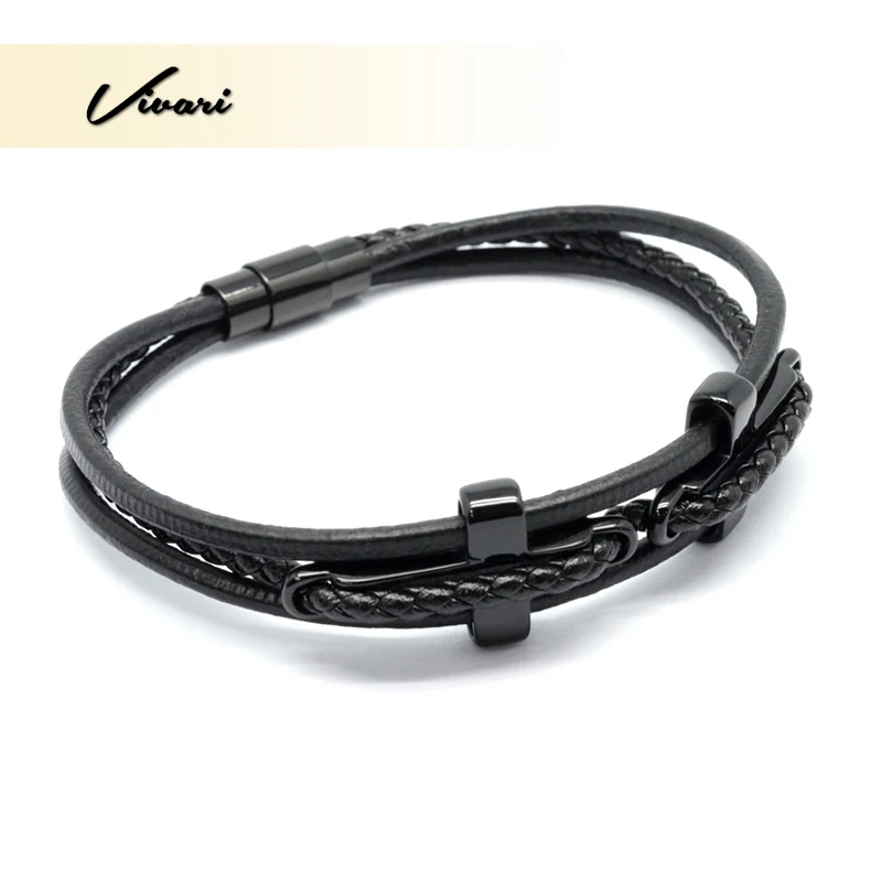 Vivari Cross Black Genuine Leather Braid Bracelet For Men Stainless Steel Metal Buckle Clasps Fashion Men's Wristband
Vivari Cross Black Genuine Leather Braid Bracelet For Men Stainless Steel Metal Buckle Clasps Fashion Men's Wristband