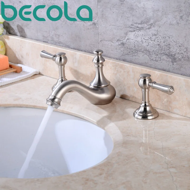 becola new design brushed nickel basin tap double handle 3 piece set bathroom faucet Hot and Cold Water Bathroom Mixer TapB-618L
becola new design brushed nickel basin tap double handle 3 piece set bathroom faucet Hot and Cold Water Bathroom Mixer TapB-618L