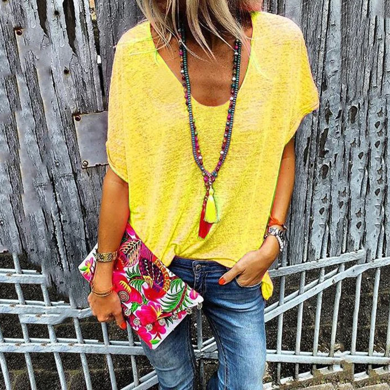 Fashion Casual Candy Color V Neck Short Sleeved Summer Top New Style Six Colors Women T Shirt Plus Size Women's Summer Blouses
Fashion Casual Candy Color V Neck Short Sleeved Summer Top New Style Six Colors Women T Shirt Plus Size Women's Summer Blouses