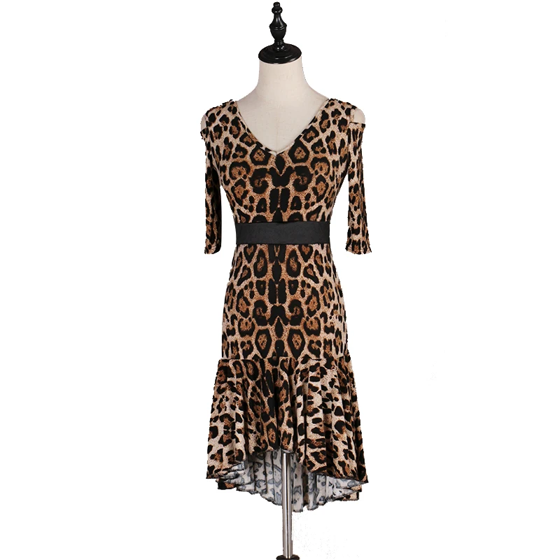 New Female Dancer Latin Dance Leopard Print Dress Adult Performance Costumes Suitable For Rumba / Cha Samba DQL232 | Тематическая