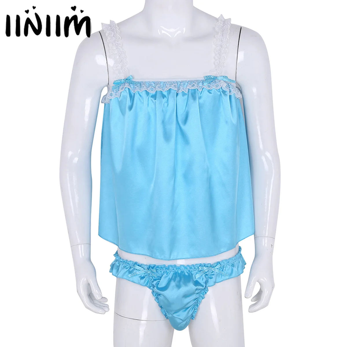 iiniim 2Pcs Mens Sissy Lingerie Set Soft Shiny Satin Sleeveless Tops with Ruffled Bikini Briefs Underwear Nightwear Sleepwear
iiniim 2Pcs Mens Sissy Lingerie Set Soft Shiny Satin Sleeveless Tops with Ruffled Bikini Briefs Underwear Nightwear Sleepwear
