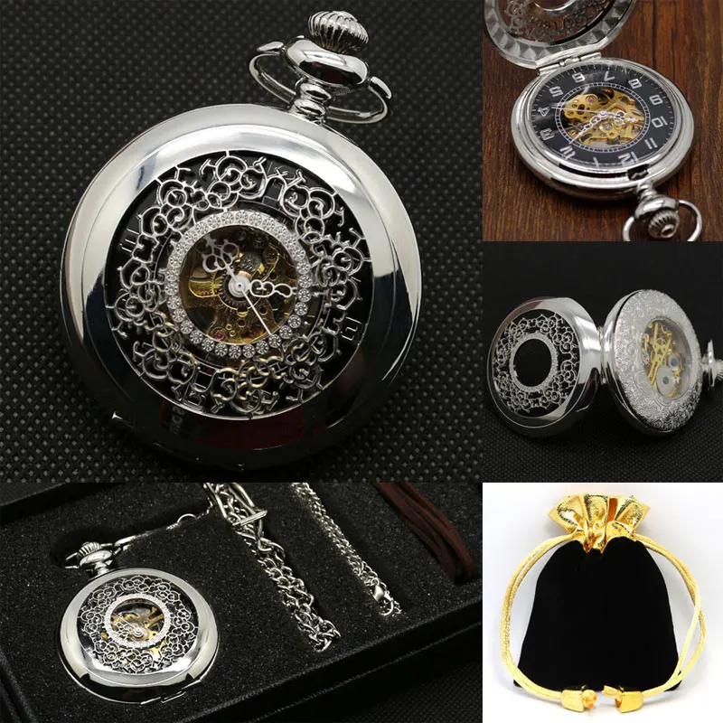 Hand Winding Mechanical Pocket Watch Sliver Dial Luxury Men Fob Watches Customized Retro Clock Father Present Necklace reloj
Hand Winding Mechanical Pocket Watch Sliver Dial Luxury Men Fob Watches Customized Retro Clock Father Present Necklace reloj
