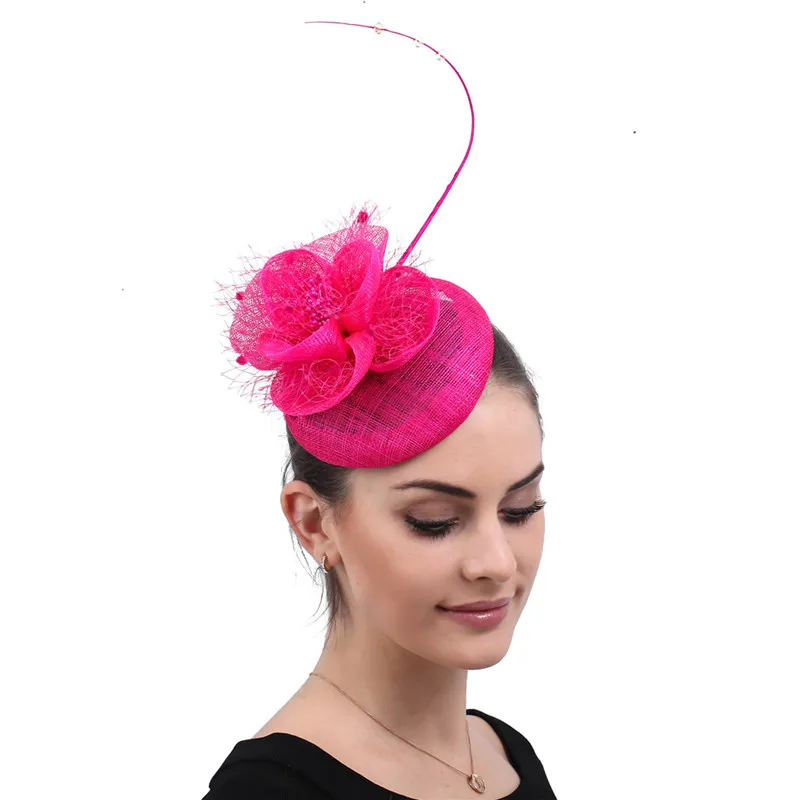 

Винтажная ярко-розовая шляпа-Вуалетка kenducky в стиле Дерби, элегантная дамская шляпа, головной убор для свадебной вечеринки, головной убор с в...