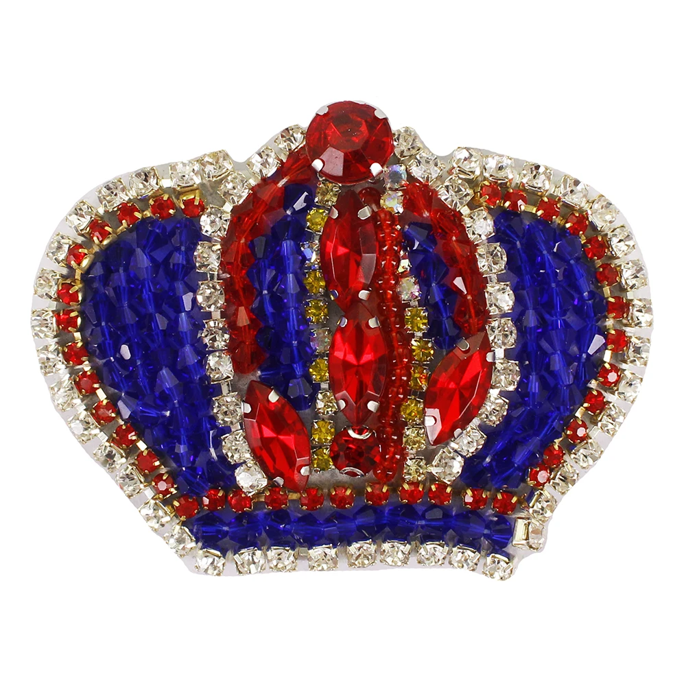 

Beaded Crystal Blue Crown Badges Rhinestones Patches Sew on Repair Applique for Clothes Brooches Decorated Accessories 10pieces