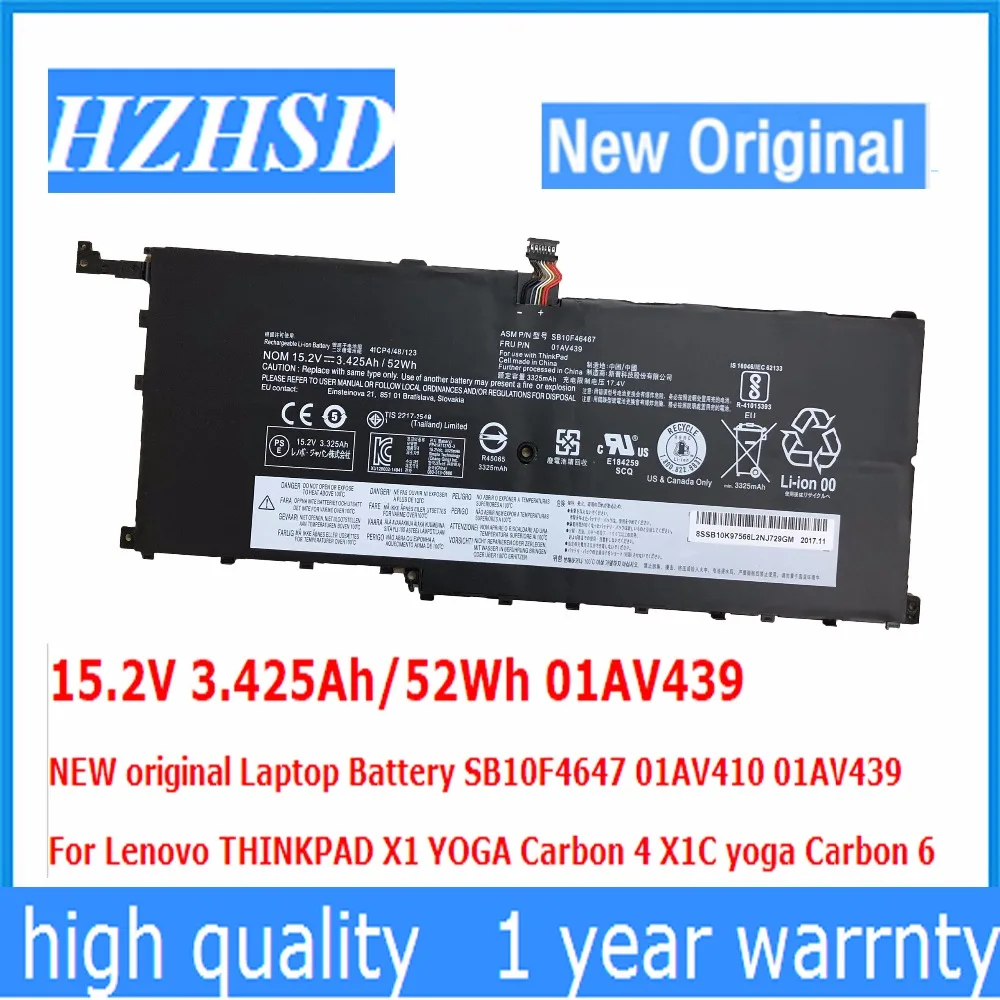 Оригинальный аккумулятор 15,2 в 409 Ач/52 Втч 56WH 01AV439 00HW028 SB10F4647 01AV410 для Lenovo THINKPAD X1 YOGA Carbon 4 X1C 01AV457
Оригинальный аккумулятор 15,2 в 409 Ач/52 Втч 56WH 01AV439 00HW028 SB10F4647 01AV410 для Lenovo THINKPAD X1 YOGA Carbon 4 X1C 01AV457