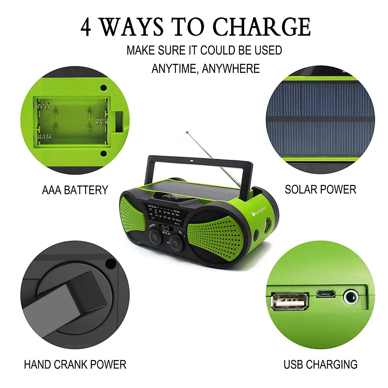 Solar Power WB Crank Emergency Power Bank Hand Crank Self Powered AM/FM Weather Portable Radio 2000mAh Rechargeable
Solar Power WB Crank Emergency Power Bank Hand Crank Self Powered AM/FM Weather Portable Radio 2000mAh Rechargeable