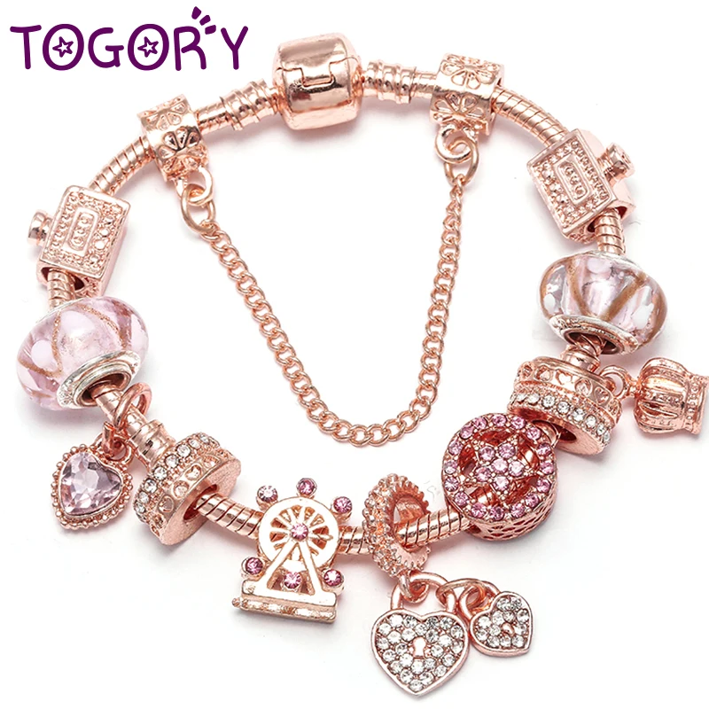 TOGORY 2019 очаровательные браслеты с сердечком для женщин ювелирные изделия DIY