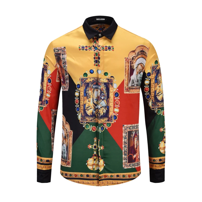 SEESTERN Brand new fashion colorful dress shirts king queen portrait diamond shirts men long sleeve gem hip hop top man
SEESTERN Brand new fashion colorful dress shirts king queen portrait diamond shirts men long sleeve gem hip hop top man