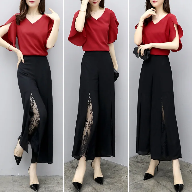 Set female summer dress new temperament loose high set nine pants wide leg pants short sleeve two sets of women
Set female summer dress new temperament loose high set nine pants wide leg pants short sleeve two sets of women