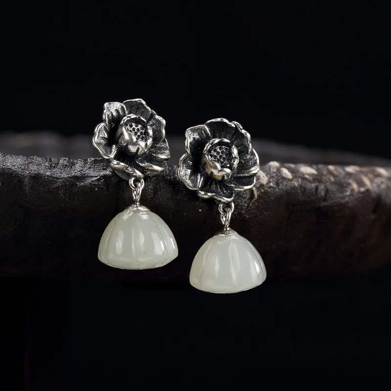 S925 Pure Silver Natural Hetian Jade White Jade Inlay Lotus Lotus Pendant Earrings Wholesale Ways
S925 Pure Silver Natural Hetian Jade White Jade Inlay Lotus Lotus Pendant Earrings Wholesale Ways