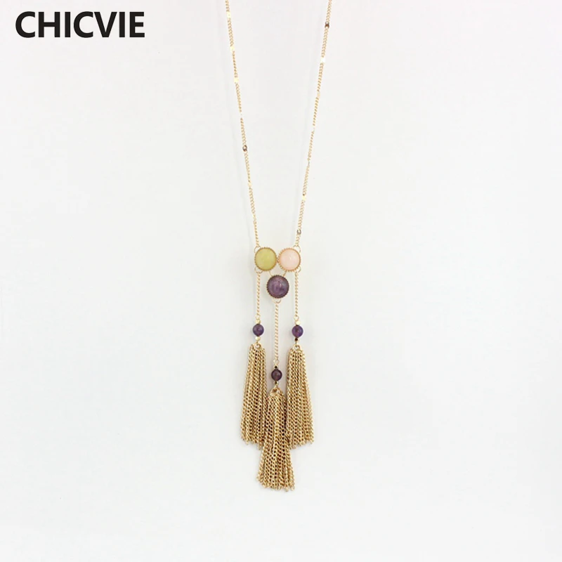CHICVIE Vintage Gold Tassel Collar Necklace for Women Pink Yellow Natural Stone Wedding Jewelry Necklaces & Pendants SNE160178
CHICVIE Vintage Gold Tassel Collar Necklace for Women Pink Yellow Natural Stone Wedding Jewelry Necklaces & Pendants SNE160178