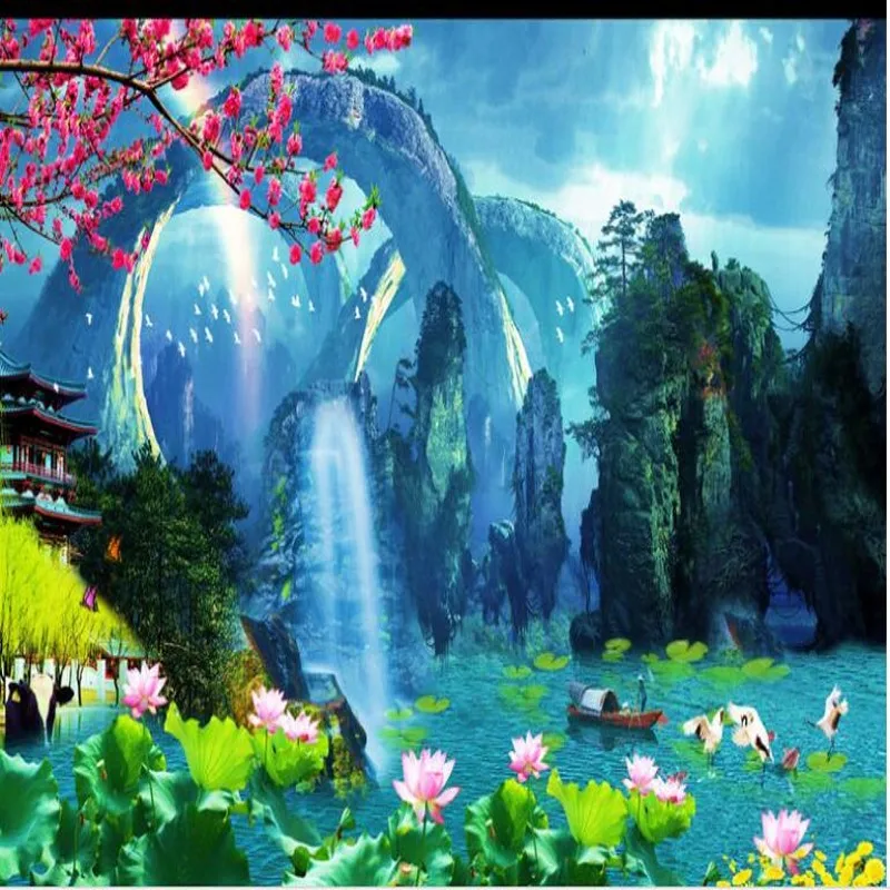Wellyu пользовательские большие фрески фантастический поток сырой воды пейзаж