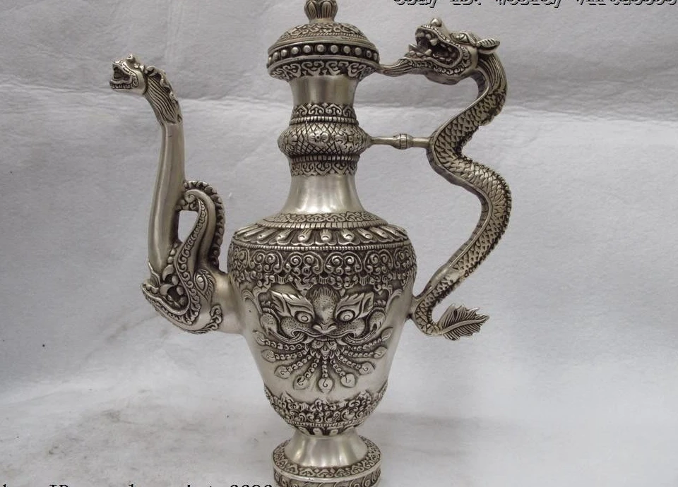 Tibet Folk white Copper Bronze Silver Beast Dragon Teapot Kettle Flagon wine pot
Tibet Folk white Copper Bronze Silver Beast Dragon Teapot Kettle Flagon wine pot
