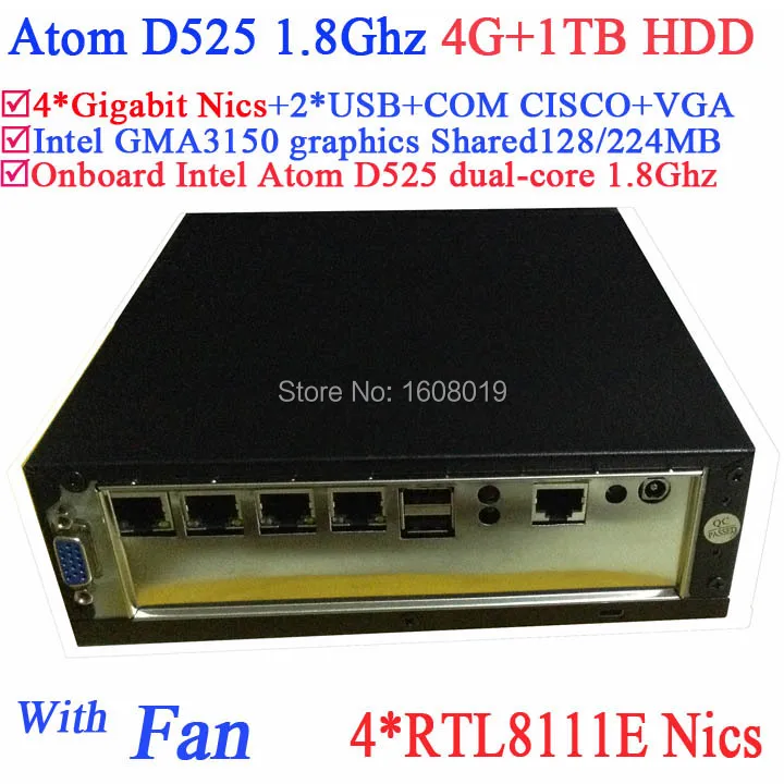 Трансфер мини пк с атом Intel D525 1.8 ГГц 4 гигабитный сетевой брандмауэр материнская
