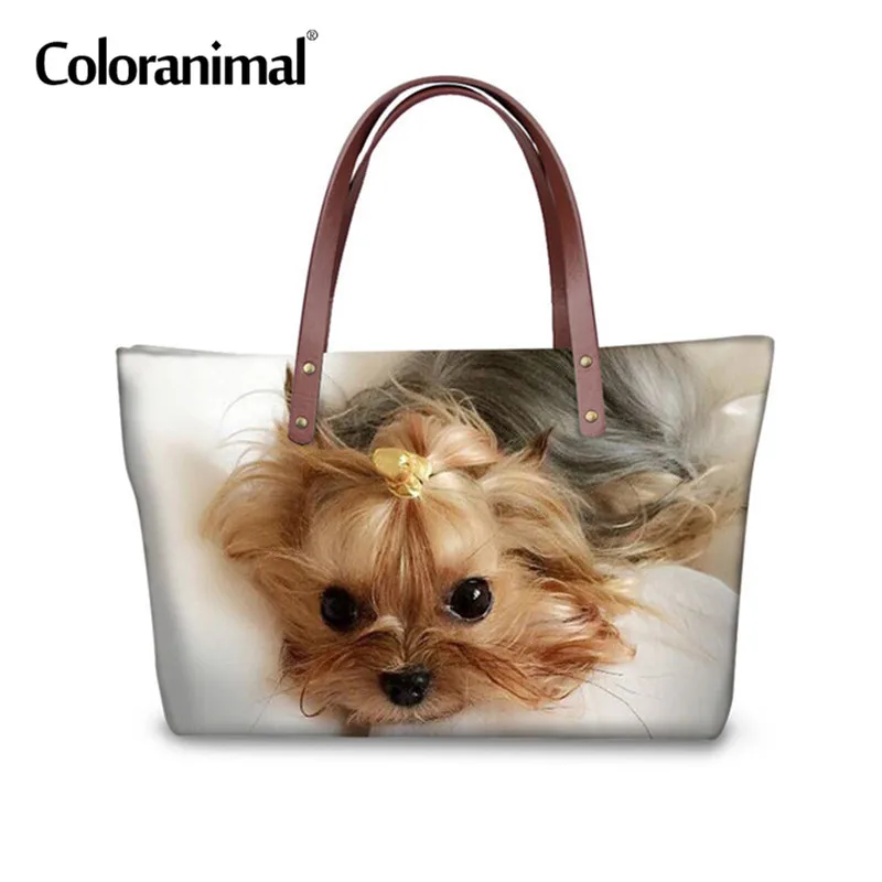 

Coloranimal Women's Big Tote Bag Shoulder Bag for Ladies Female Shopper Bag Funny Pet 3D Dog Yorkshire Terrier Print Hand Bag