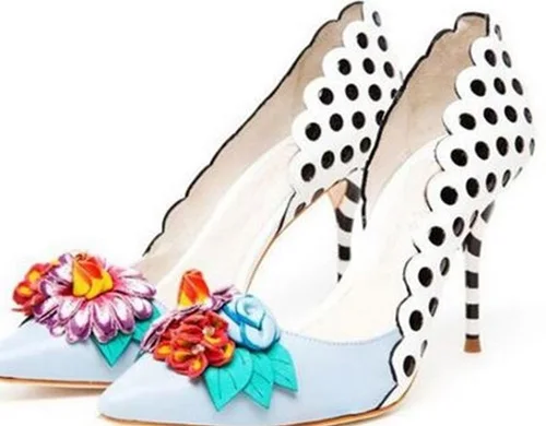 

Hottest Selling Women Flower Embellished Pointed Toe Shallow Pumps Elegant Slip On Polka Dots Dress Shoes High Thin Heels