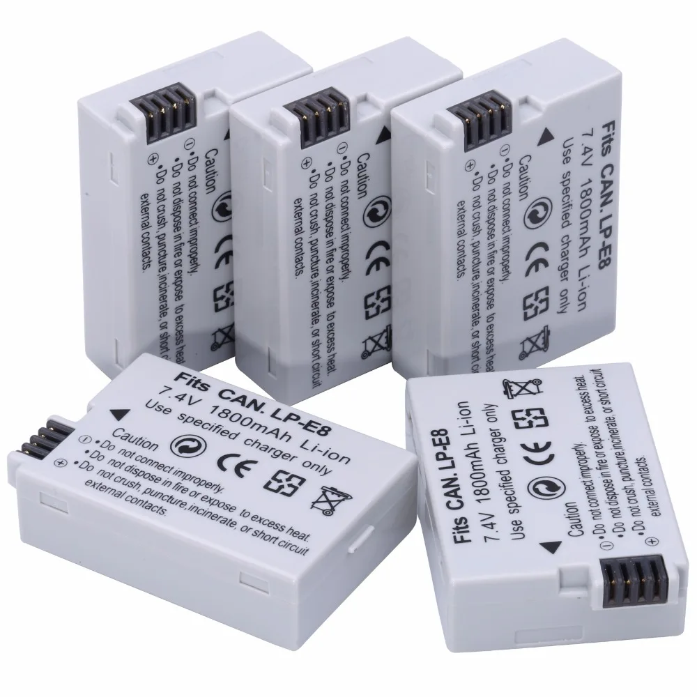 Hot selling 5pcs 1800mAh LP-E8 LP E8 LPE8 Li-ion camera Batteries Pack for Canon EOS 550D 600D 650D 700D X4 X5 X6i X7i T2i T3i
Hot selling 5pcs 1800mAh LP-E8 LP E8 LPE8 Li-ion camera Batteries Pack for Canon EOS 550D 600D 650D 700D X4 X5 X6i X7i T2i T3i
