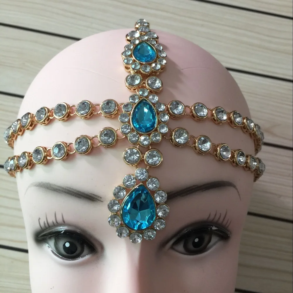 

Handmade Kundan Different Colorful Stones Hair Chain Grecian Style Matha Patti Wedding Bridal Goddess Head Chain Jewellery