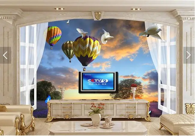 

3d-фрески на заказ, 3D-обои с воздушным шаром лаванды снаружи окна, обои для гостиной, дивана, телевизора, спальни