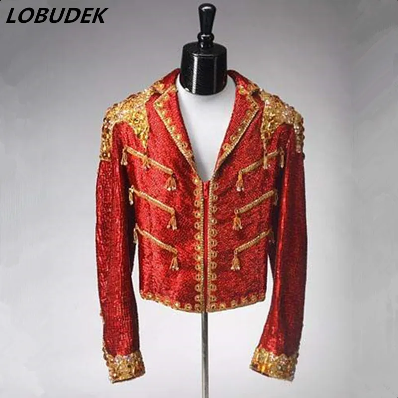 Tide Male Rock Singer Golden Red Sequins Zipper Jacket Fashion Short Coat Men Singer Dancer Stage Performance Costume Nightclub
Tide Male Rock Singer Golden Red Sequins Zipper Jacket Fashion Short Coat Men Singer Dancer Stage Performance Costume Nightclub