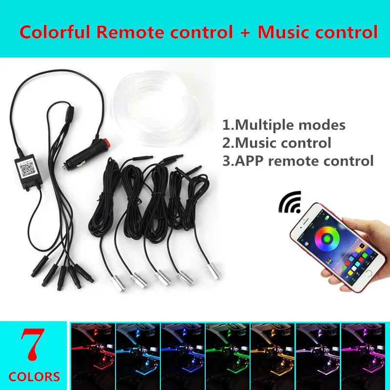 5 in 1 6M RGB LED Atmosphere Car Light Interior Decoration Fiber Optic Strip Lights by App Control 12V Decorative Ambient Lamp
5 in 1 6M RGB LED Atmosphere Car Light Interior Decoration Fiber Optic Strip Lights by App Control 12V Decorative Ambient Lamp