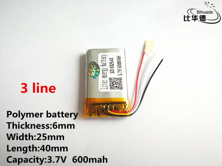 3 line Good Qulity 3.7V,600mAH,602540 Polymer lithium ion / Li-ion battery for TOY,POWER BANK,GPS,mp3,mp4
3 line Good Qulity 3.7V,600mAH,602540 Polymer lithium ion / Li-ion battery for TOY,POWER BANK,GPS,mp3,mp4