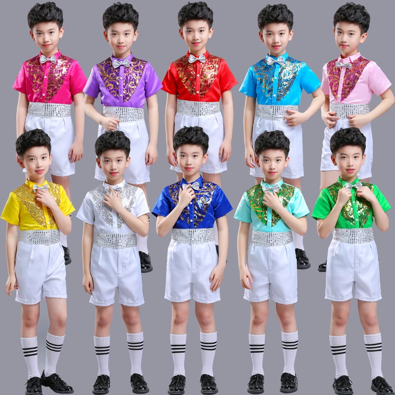 Children's Costumes Boys Dance Clothes Kindergarten Elementary School Students Sequins Chorus | Тематическая одежда и