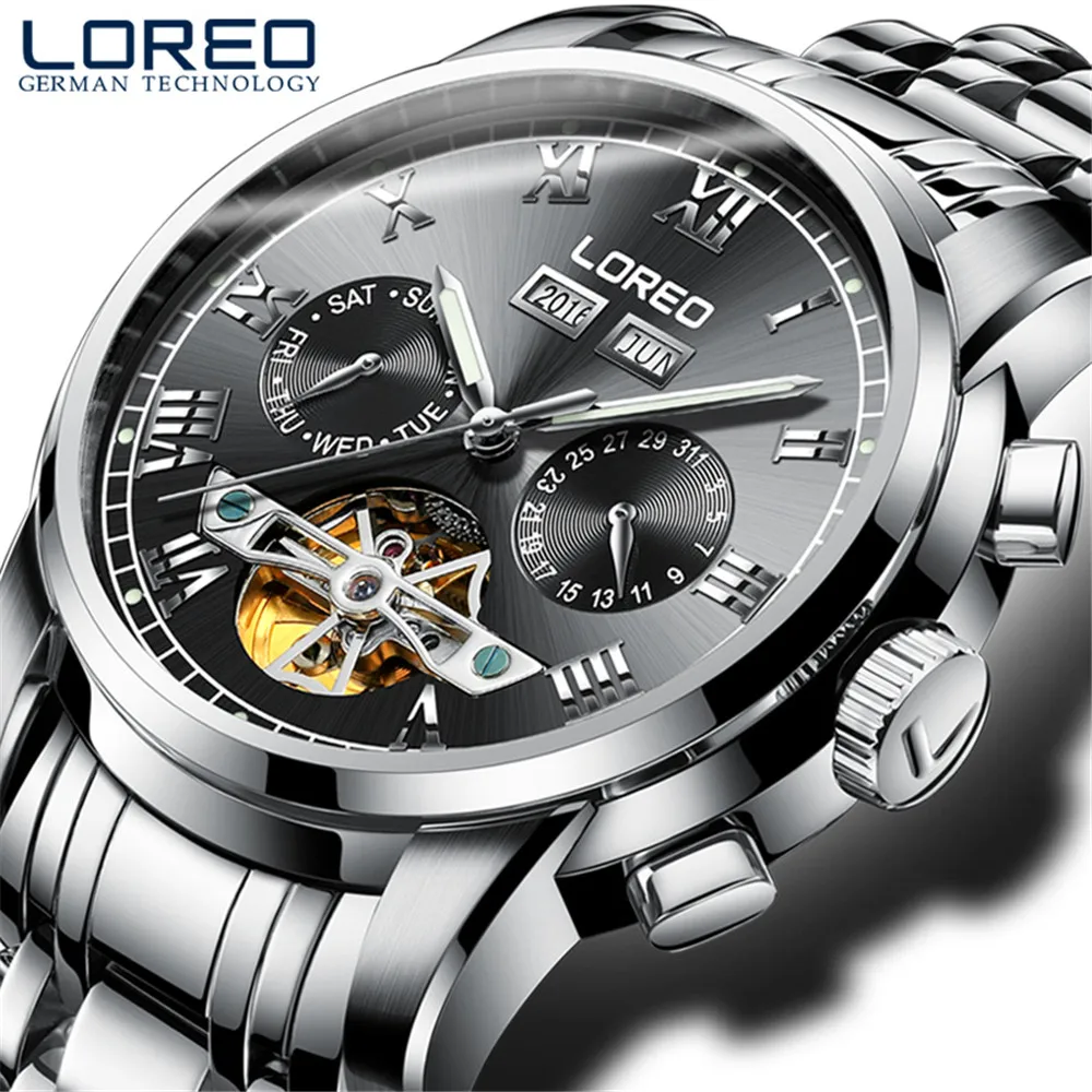 

LOREO Brand Swim Men's Tourbillon Mechanical Watches Perpetual Calendar Waterproof Sport Watch Men Watch Clock saat reloj hombre