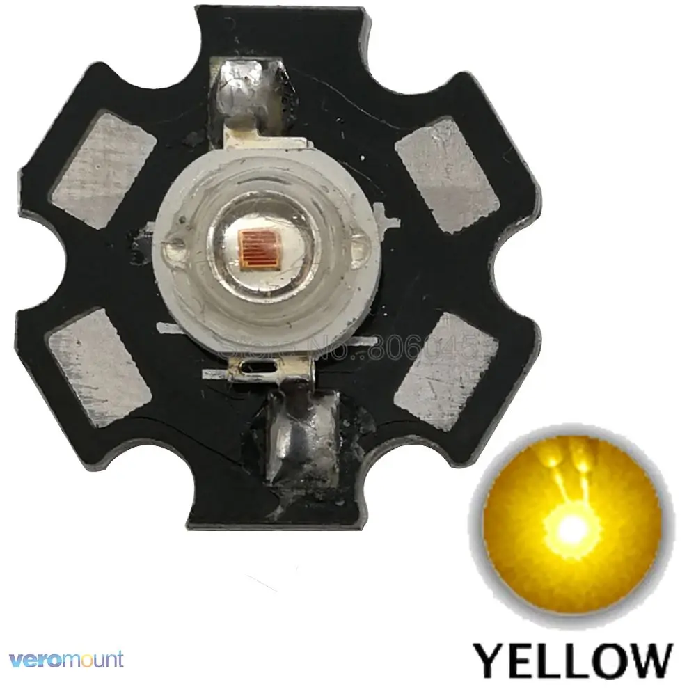 

10PCS 3W Yellow High Power LED Bead Emitter Epileds 45mil DC2.2-2.8V 700mA 50-60LM 585-595NM with 20mm Star Platine Heatsink