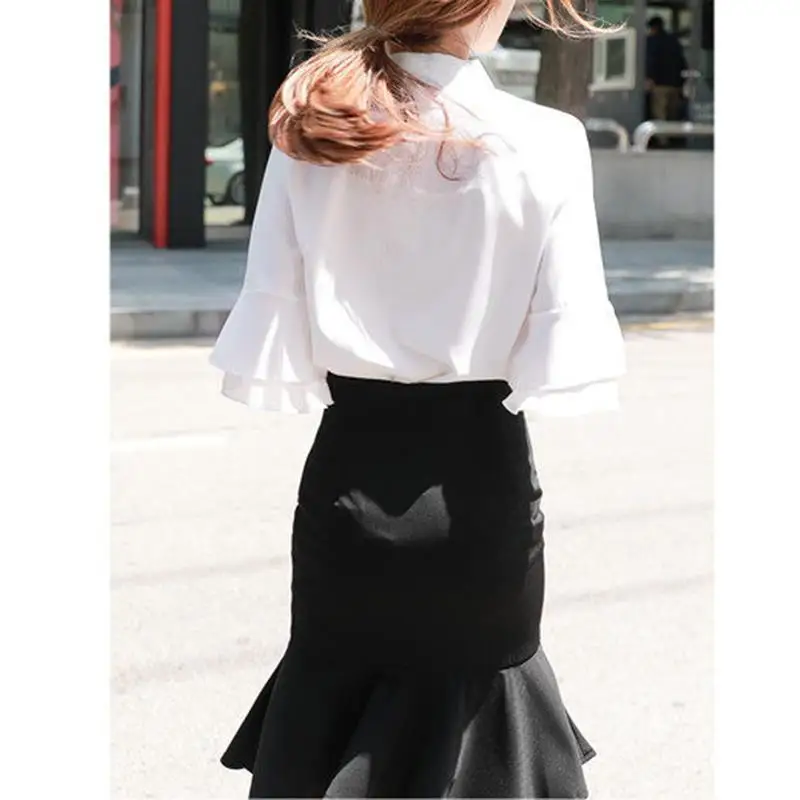 Office Women Blouse Shirts Fashion Bow Tie Half Flare Sleeves Women Tops Lady Chiffon Work Wear Femme Summer Clothing WS8614C
Office Women Blouse Shirts Fashion Bow Tie Half Flare Sleeves Women Tops Lady Chiffon Work Wear Femme Summer Clothing WS8614C