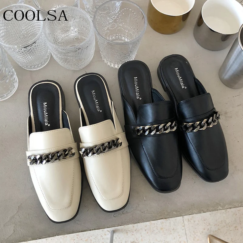 Women's Summer Chain Mules Shoes Black Leather Low Heel Sandals Lazy Toe-covered Slippers Ladies Flat Sandals Female Flip Flops
Women's Summer Chain Mules Shoes Black Leather Low Heel Sandals Lazy Toe-covered Slippers Ladies Flat Sandals Female Flip Flops