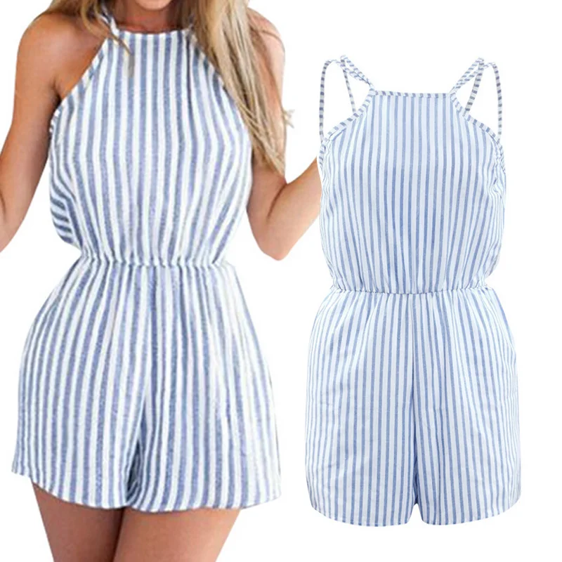 Fashion Summer Women Sexy Jumpsuit Backless Vertical Stripe Sleeveless Bodysuit Women Casual Short Jumpsuits Macacao Feminino
Fashion Summer Women Sexy Jumpsuit Backless Vertical Stripe Sleeveless Bodysuit Women Casual Short Jumpsuits Macacao Feminino