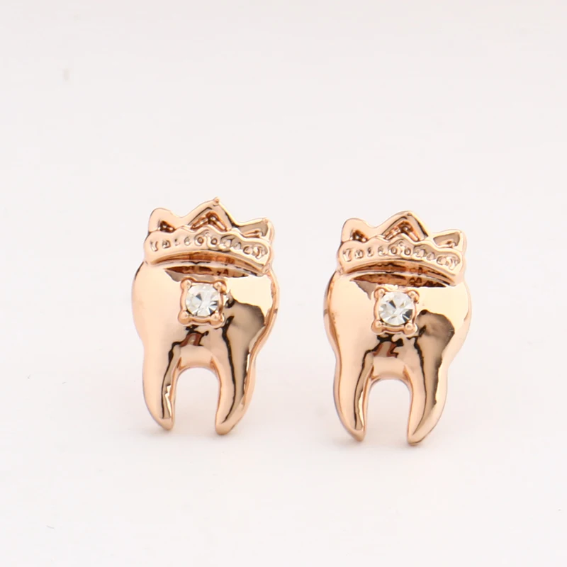 

Rose Gold Color Tooth Stud Earrings Crystals Crown Teeth Earrings for Women Medical Jewelry Dentist/Doctor/Nurse Christmas Gift