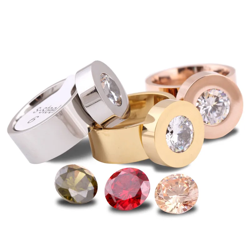 Gold Color Fashion DIY Brand Crystal ring Four Color zircon Swap titanium steel Rings For women
Gold Color Fashion DIY Brand Crystal ring Four Color zircon Swap titanium steel Rings For women